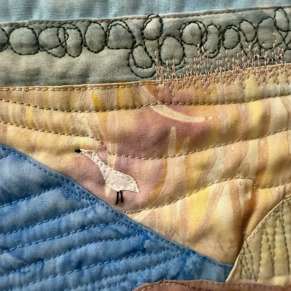 Scenic Quilted 2007 rocky beach and bird Wall Hanging - Multicolor - Picture 3 of 9